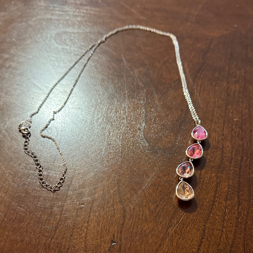 EUC Touchstone Crystal Pink and Silver Necklace 34 inch in length